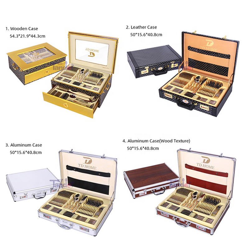 86PCS High Quality Stainless Steel Gold Cuttery Set with Leather Case