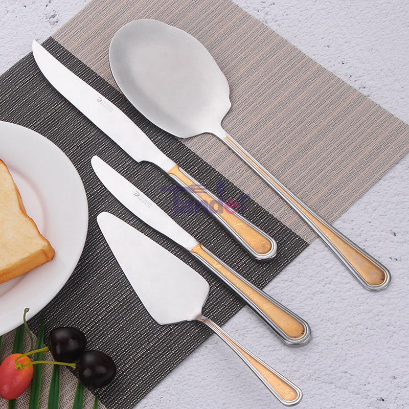 86PCS High Quality Stainless Steel Gold Cuttery Set with Leather Case