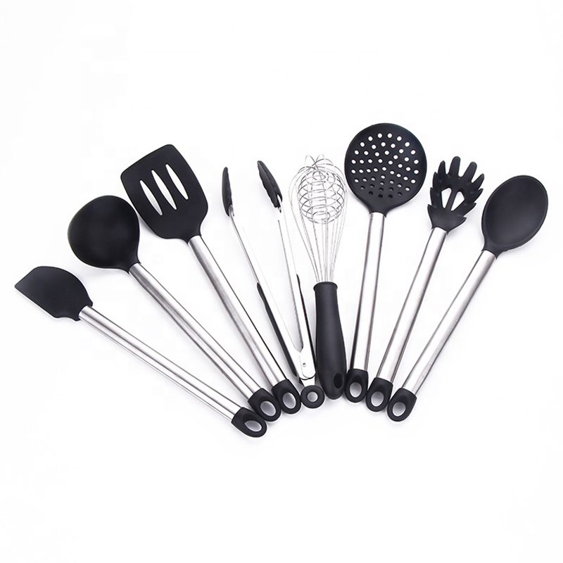 Stainless Steel Handles Cooking Tool BPA Free Non Toxic Silicone Turner Tongs Spatula Spoon Kitchen Gadges Utenzel Set