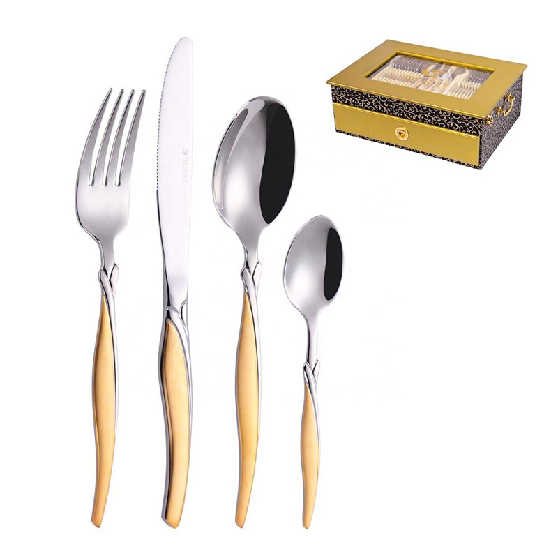 72/84/86 Gottinghen Stainless Steel Flatware Gold 86 Pcs Cuttery Set, puinen kotelo